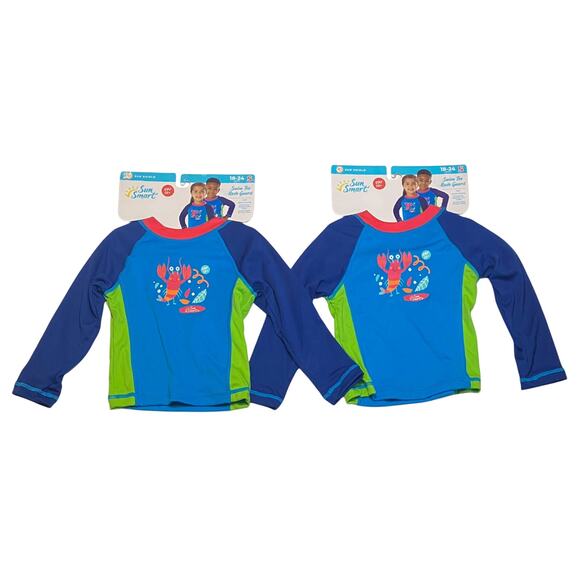 2pr. New Boys & Girls Swim Tee Rash Guard Lobster Theme Sm. 18-24 Months SPF 50+ - Picture 1 of 5